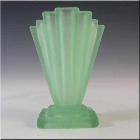 Bagley Vintage Art Deco 4 Uranium Green Glass Grantham Vase Vintage Green Glass Broken