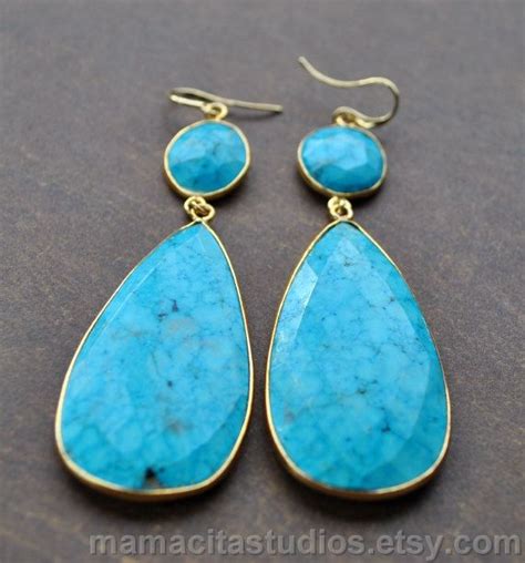 Turquoise Earrings Large Gemstone Drop By Mamacitastudios On Etsy