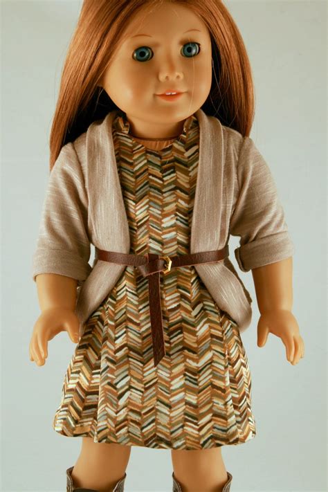 American Girl Doll Clothes 70s Panel Dress Taupe Cardigan And