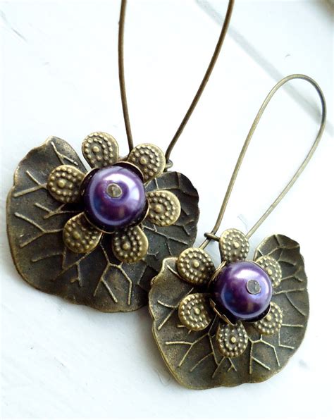 Lily Pad Earrings Antique Brass