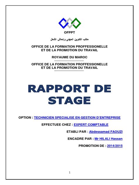 Exemple Rapport De Stage Ofppt Word Image To U