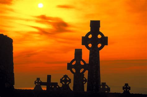 Celtic Crosses In Irish Sunset Photograph By Carl Purcell