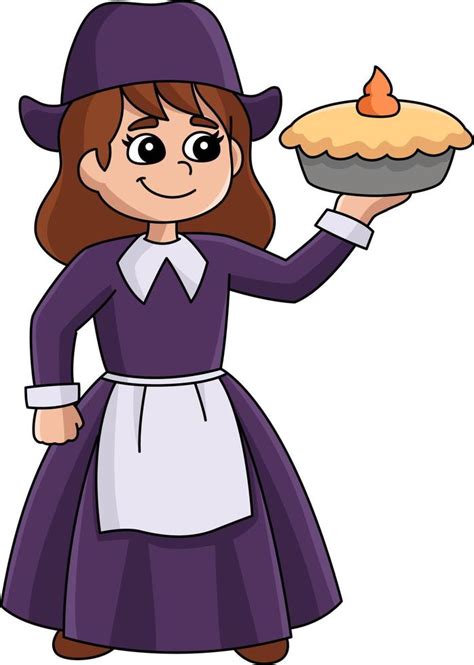 thanksgiving pilgrim girl colored cartoon clipart 8208994 vector art at vecteezy