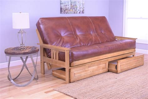 Andover Full Size Futon Sofa Bed And Drawer Set Honey Oak Wood Frame