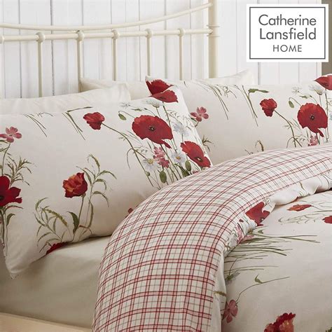 Catherine Lansfield Floral Red Cream Duvet Set Reversible Bedding