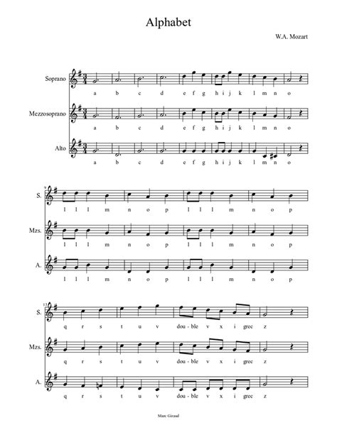Can someone convert into letters like, a,b, ab. Alphabet de Mozart Sheet music for Vocals, Soprano, Alto (Choral) | Musescore.com