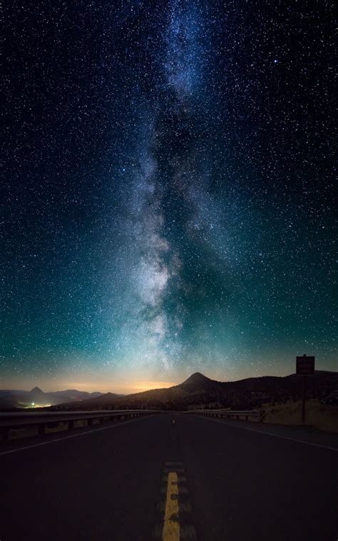 Download 800x1280 Wallpaper Starry Sky Night Road Milky Way 4k