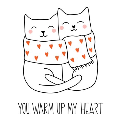 Premium Vector Cute Cats In Love With Lettering You Warm Up My Heart