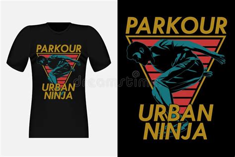 Parkour Urban Ninja Silhouette Vintage T Shirt Design Illustration