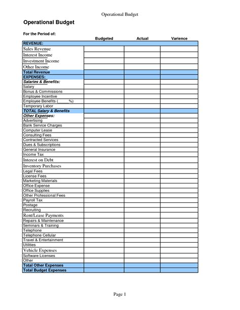 Excel Small Business Budget Template