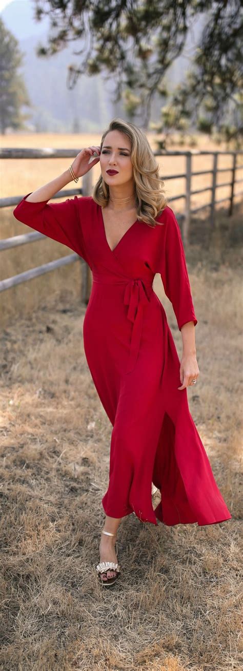red wrap dress wedding guest mikels bloc
