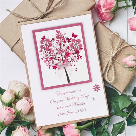 Luxury Handmade Wedding Card Floral Tree Handmade Cards Pink And Posh