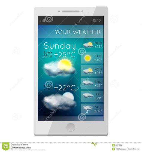 White Phone With Weather Gadget Stock Vector