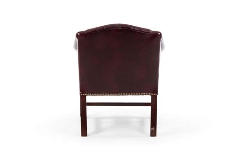 Pair Of Burgundy Leather Button Tufted Club Chairs