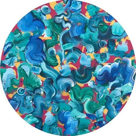 An Abstract Painting With Blue Green And Red Colors In A Circular