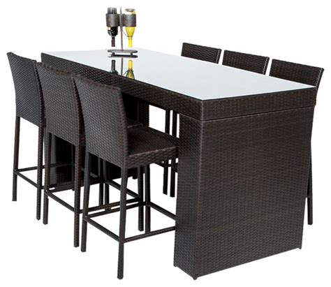 Bar Table Set With Barstools 7 Piece Outdoor Wicker Patio Furniture