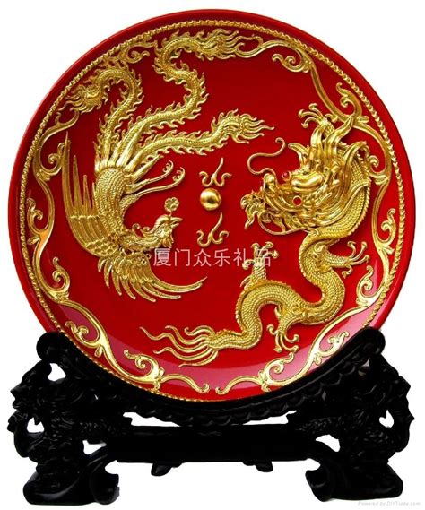 Dragon And Phoenix Red Plate Celestial Sphere Zl002 Aii Iine China