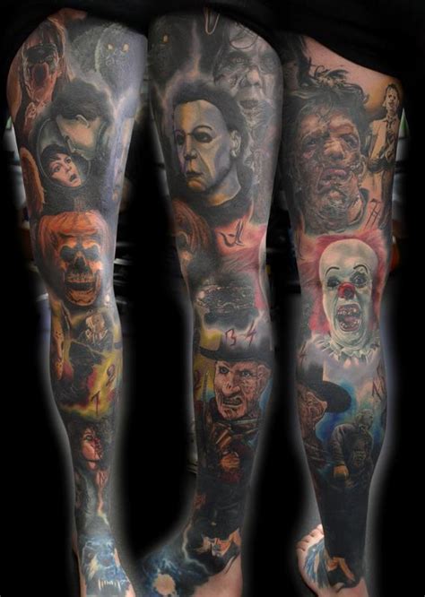 Horror Portrait Leg Sleeve Tattoo By Alan Aldred Tattoonow