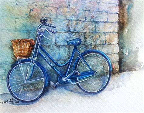 One of my favorite topic is flowers with bicycle. Original Watercolor Painting Bicycle transport townscape ...