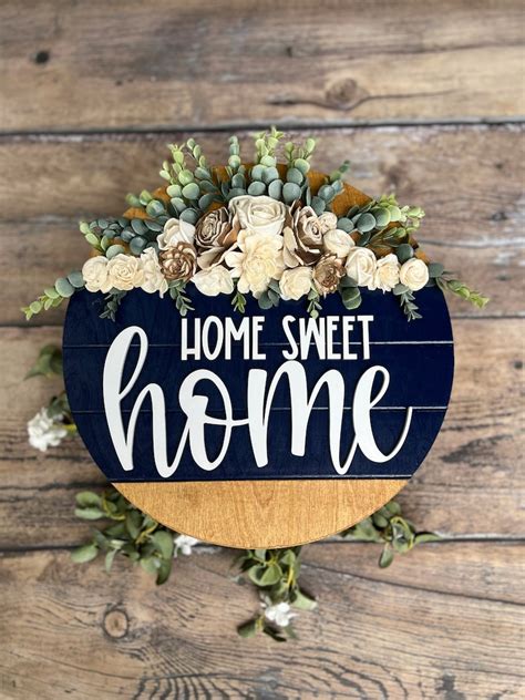 3d Home Sweet Home Door Hanger Floral Door Hanger Wedding Etsy