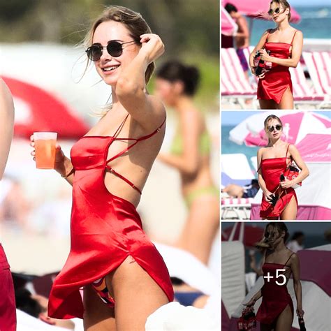 Kimberley Garner Flaunts Her Jaw Dropping Figure In A Tiny In A Pink Patterned Bikini And Red
