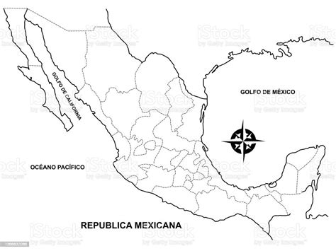 Map Of The Mexican Republic With Political Division On A White