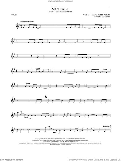 You can download free violin sheet music with midi previews for a variety of songs, like blackberry blossom, scarborough fair, pachelbel canon the mutopia project has a number of violin works in its collection, which can be downloaded in pdf and several other formats, edited, printed, and copied. Adele - Skyfall sheet music for violin solo PDF-interactive
