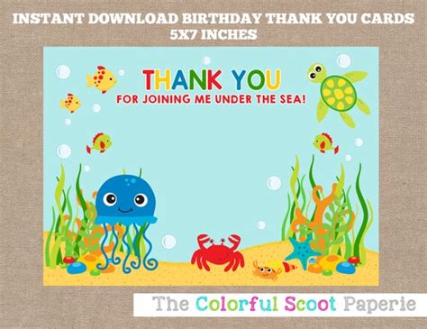 Instant Download Under The Sea Thank You Cards Under The Sea