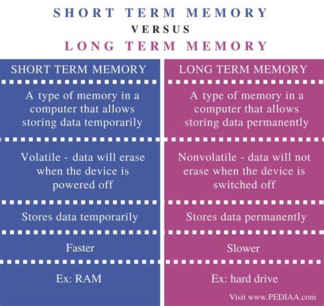 Difference Between Short Term and Long Term Memory - Pediaa.Com