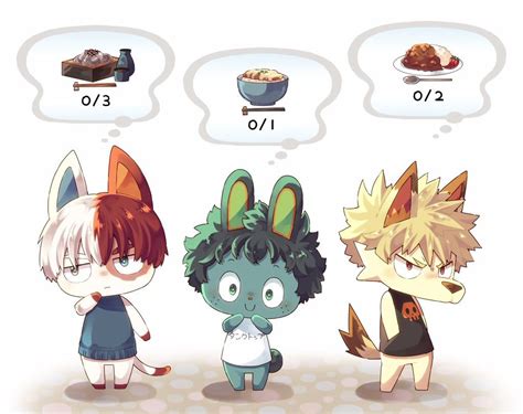 Cat Todoroki Shouto And Rabbit Midoriya Izuku And Wolf Bakugou