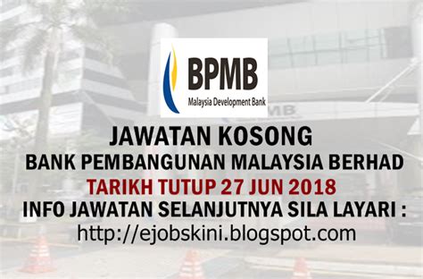 Bank pembangunan malaysia berhad (bpmb) also known as malaysia development bank is a development financial institution (dfi) owned by the malaysian government through the minister of finance inc. Jawatan Kosong Bank Pembangunan Malaysia Berhad - 27 Jun 2018