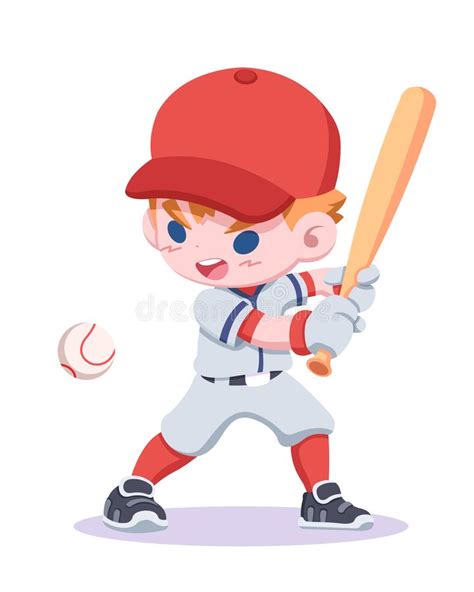 Cute Style Baseball Player Cartoon Illustration Stock Vector