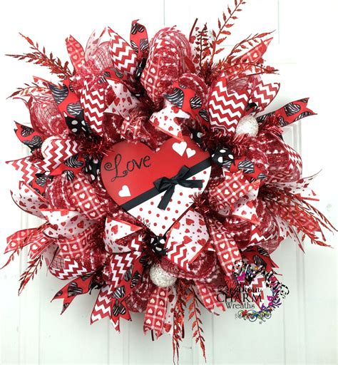 Deco Mesh Valentines Day Door Wreath With Red Love Heart