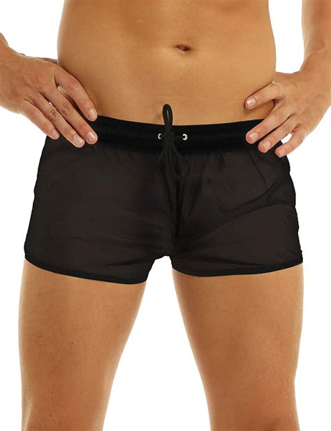 Inlzdz Men S Transparent Sheer Drawstring Boxer Shorts Lounge Workout