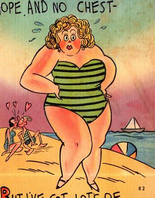 RISQUE COMIC POSTCARD Fat Woman BBW Beach Bathing Beauty No Hope Linen S SH PicClick