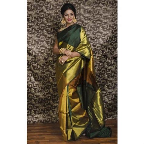 Pure Kanjivaram Silk Saree In Dark Green And Gold At Rs 10550