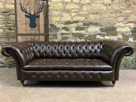 Brown Leather Chesterfield 3 Settee Buttoned Sofa