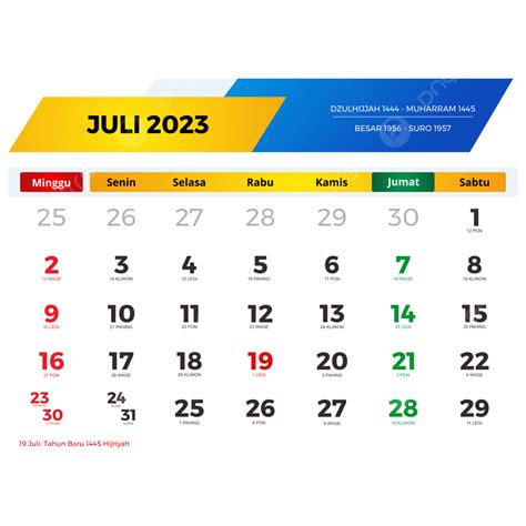 Calendario Julio 2023 Lengkap Dengan Tanggal Merah Png Calendario
