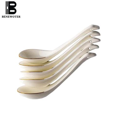 2pcslot Creative Ceramic Bone China Long Soup Spoon Home Tableware Platinum Gold Small Scoops