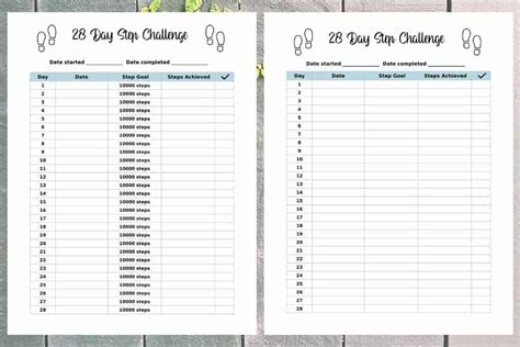 Free Printable Step Tracker 28 Day Step Challenge Planning Calm