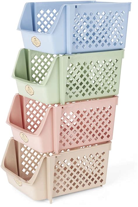Jiaro Multi Colored Stackable Storage Bins Plastic Storage Baskets Set