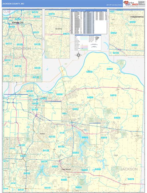 Jackson County Mo Zip Code Wall Map Basic Style By Marketmaps Images
