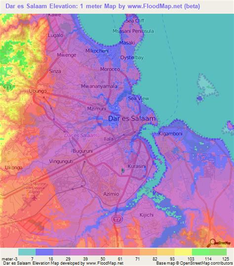 elevation of dar es salaam tanzania elevation map topography contour