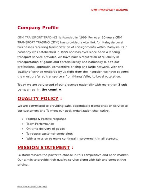 Company Profile Template Pdf Goal Logistics