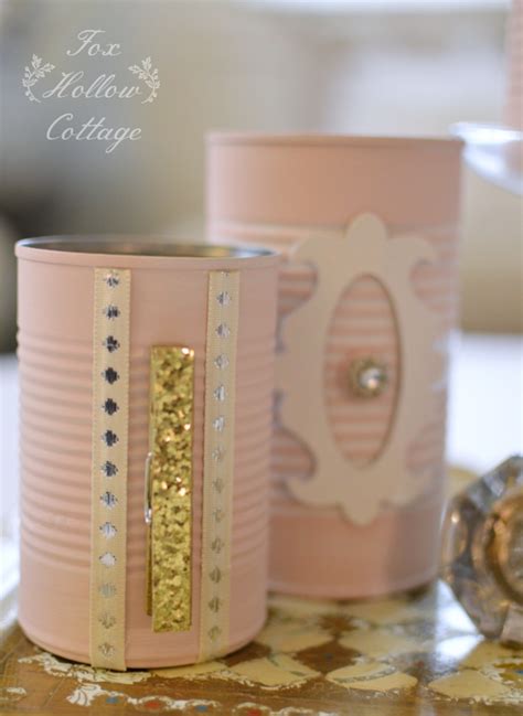 Shabby Pink Painted Tin Cans A Repurposed Craft Fox Hollow Cottage