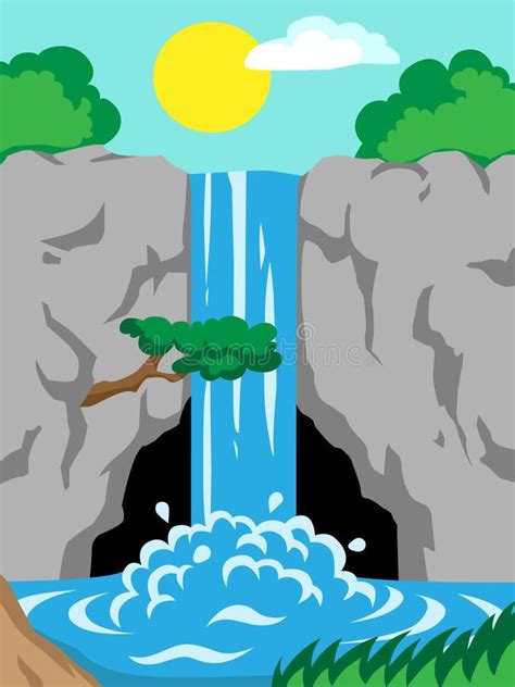 Waterfall In The Mountains Vector Illustration Of A Waterfall In The