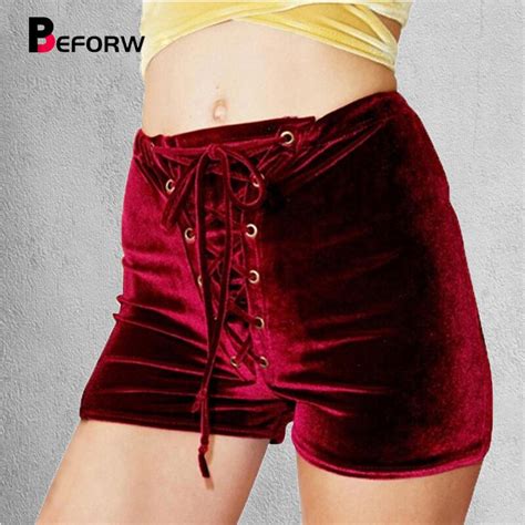 beforw 2017 sexy club women velvet lace shorts summer high waist sexy bandage tight black shorts