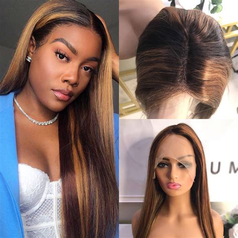 Long Straight Hair Honey Blonde Highlights T Part Lace Front Wig Pre
