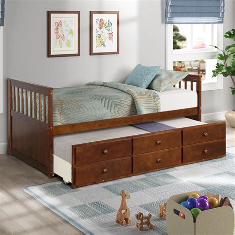 Modernluxe Captains Bed Twin Daybed With Trundle Bed And Storage