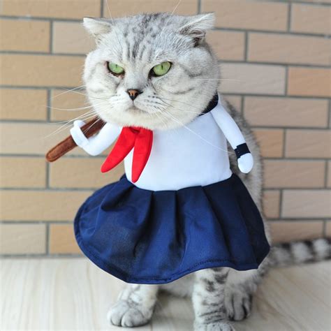 Funny Dog Cat Costumes High School Uniform Cosplay Suit Pet Apparel